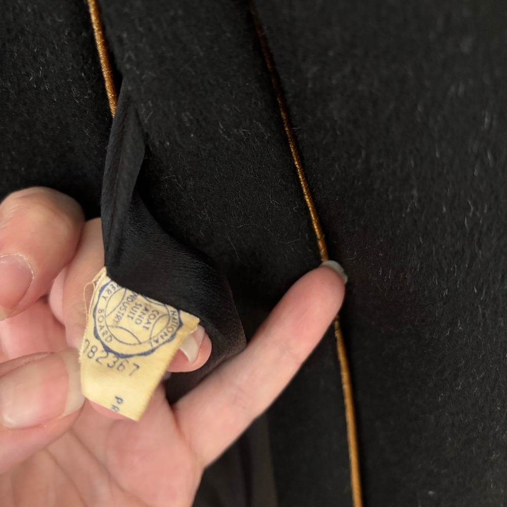 Vintage 1940s Union Wool Black Hooded Swing Coat Gold Trim VTG Union Made in USA - Picture 9 of 13
